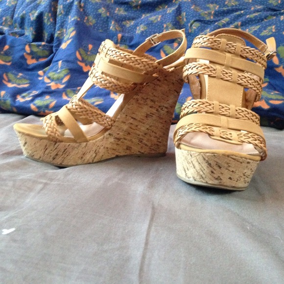 Brown braided wedges