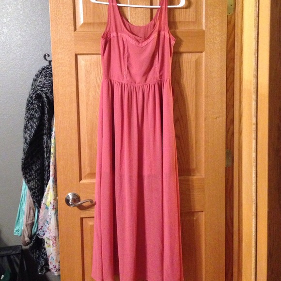 Chiffon coral long summer dress. Size 8