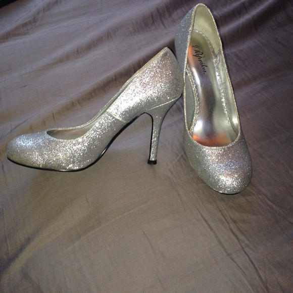 "Paprika" brand, silver sparkle heels