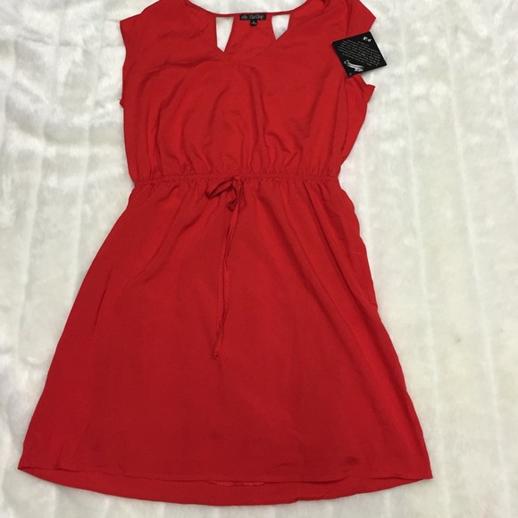 Red Polyester Sundress with gathered waistband