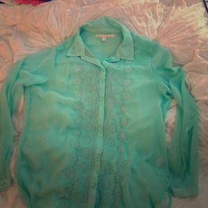 LC Lauren  Conrad sea foam green embroidered shirt