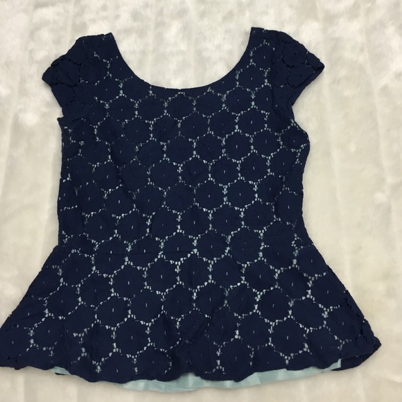 Navy Lace Peplum Top