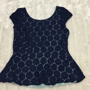 Navy Lace Peplum Top