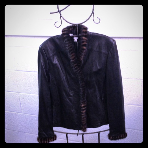 Leather and raccoon fur jacket