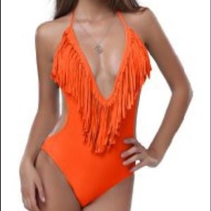 V neck tassel monokini swimsuit