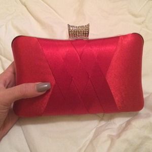 Red satin clutch