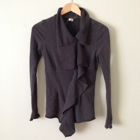 Grey Ruffle-front French Terry Sweatshirt