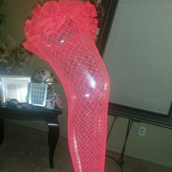 RED Fishnet Thigh Highs With Ruffle