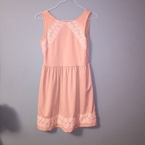Tan dress with white lace