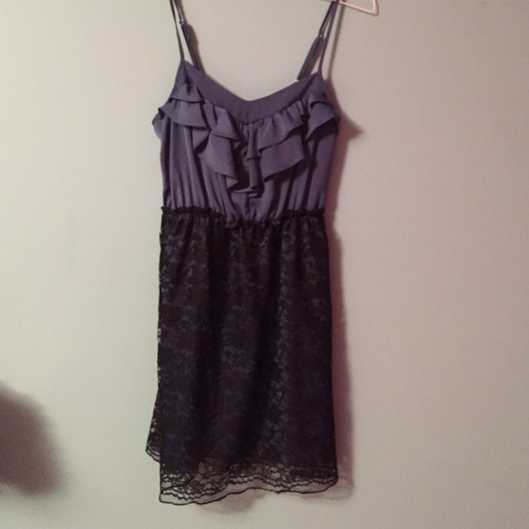 Blue silk and black lace dress
