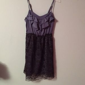 Blue silk and black lace dress