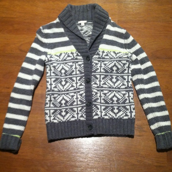 Grey white and lime green sweater