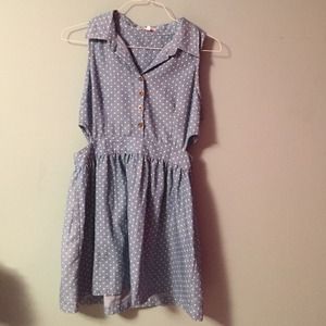 Blue and white polka dot dress