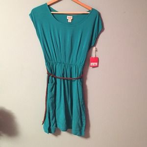 Turquoise and brown braided belt dress