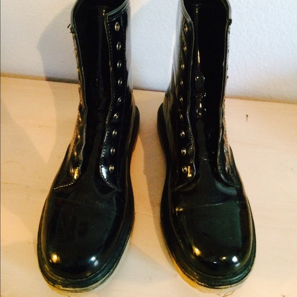 shiny black combat boots