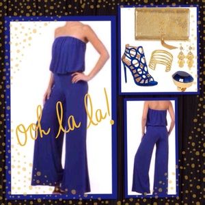 Wide leg strapless jumpsuit