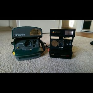 Green Polaroid camera.