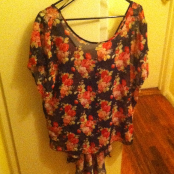 Sheer floral plus size blouse