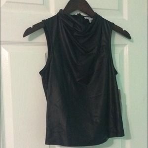 Leith black faux leather cowl neck top