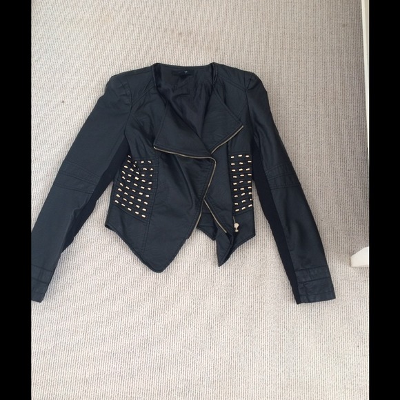 Faux leather jacket with gold studded detail