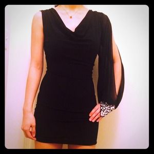 Black Bejewelled Cuff Dress