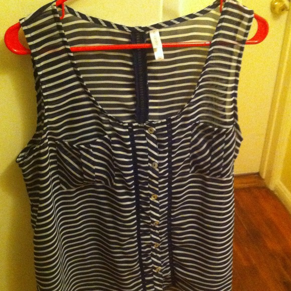 Blue and white striped sheer blouse