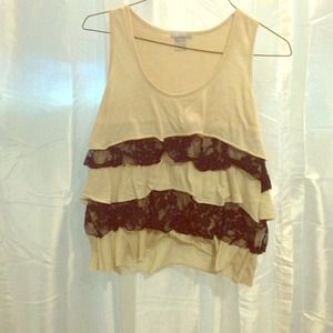 Cream color and black lace ruffle tank top.