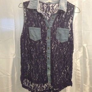 Dark blue lace w/ Jean accent tank top