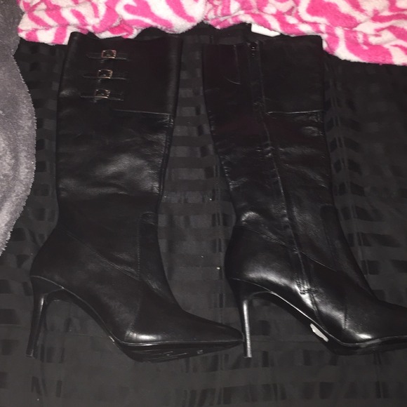 Tall Black Buckle Ralph Lauren Leather Boots