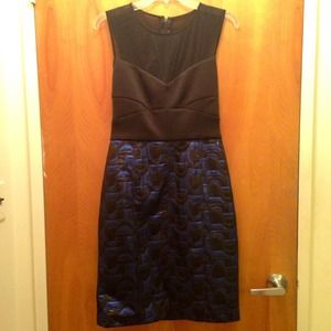 Sheer scuba brocade cocktail dress