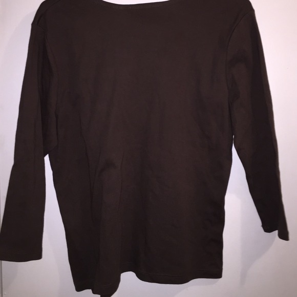 3/$25 Chocolate brown top w/ embellished neckline - Picture 4 of 4