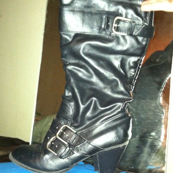 Faux leather black calf boots