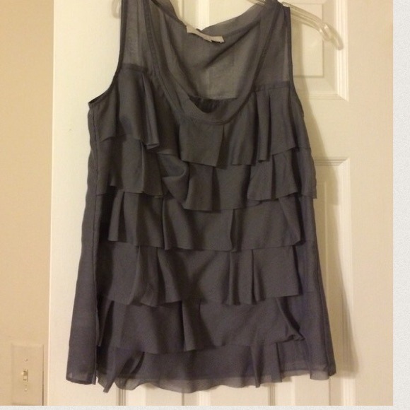 LOFT Grey Ruffle Tank with Chiffon Ruffles - Picture 4 of 4