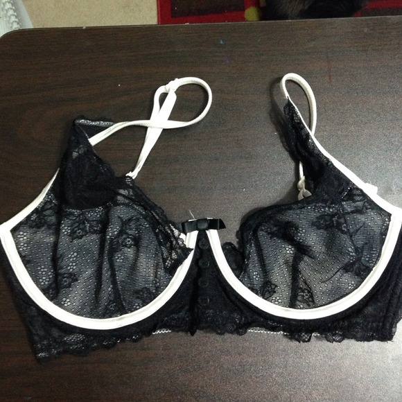 Black and white lace demi bra