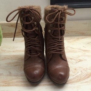 Wedge Boots with Knit Accent