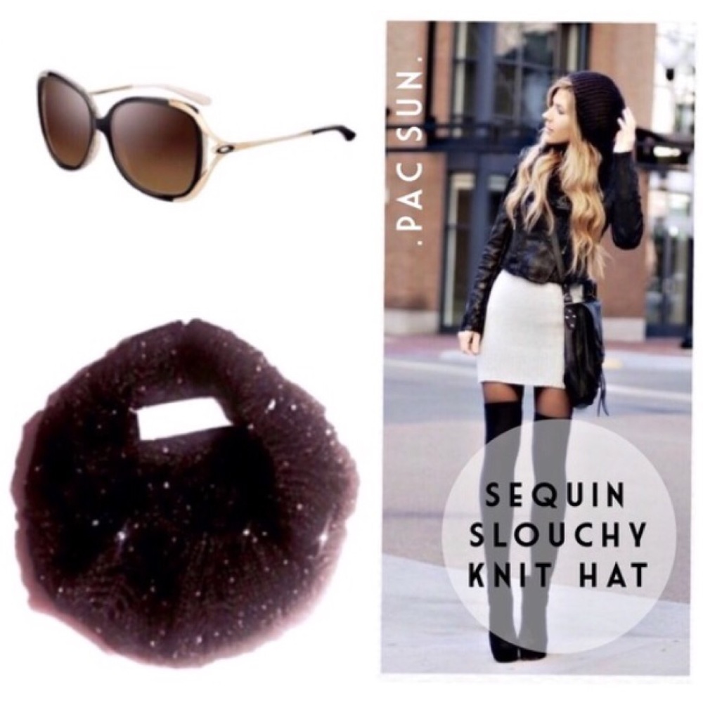 •PAC SUN• BLACK SEQUIN SLOUCHY KNIT HAT