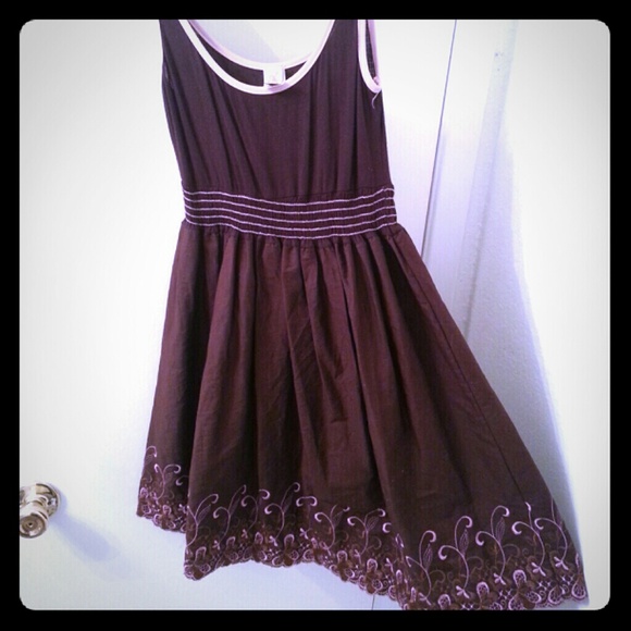 Cute brown and pink embroidered tank dress.