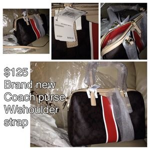 10% off sale- Coach signature stripe satchel, NWT