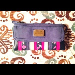 NWT Fossil Emory Bright Patchwork Clutch Blue