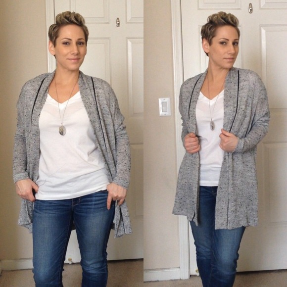 | marbled sweater w/ leather piping | - Picture 2 of 4