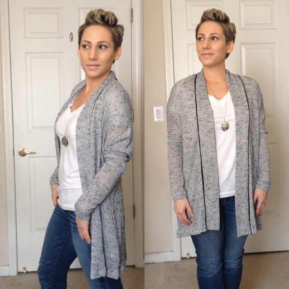 | marbled sweater w/ leather piping | - Picture 3 of 4