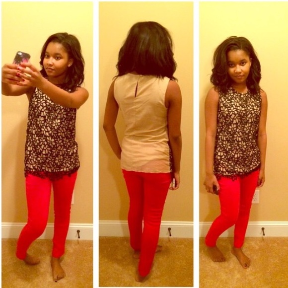 Lela Rose Tops - Taupe and black lace sleeveless top