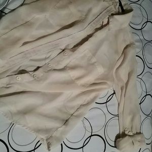 Cream sheer long sleeve button up