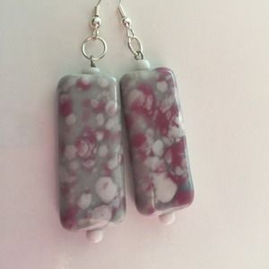 Porcelain Lt. Blue, Pink White Rectangle Earrings