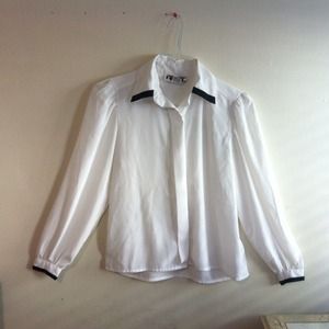 Black Accented Sheer Button up Blouse