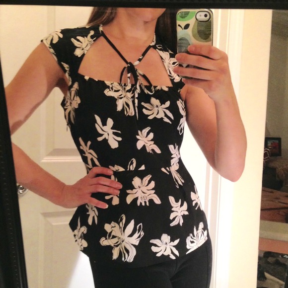 Black and Off white Floral Peplum Blouse