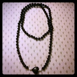 36" Endless Heart Shaped 8mm Black Onyx Necklace