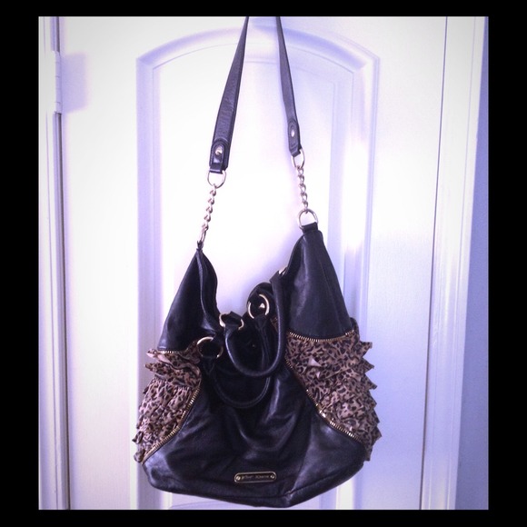 Betsey Johnson black leather & leopard bag