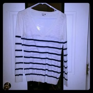 White & Navy Striped Sweater