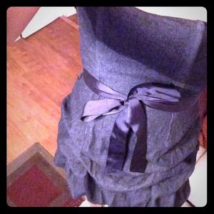 🎋🎁Strapless satin belted black dress